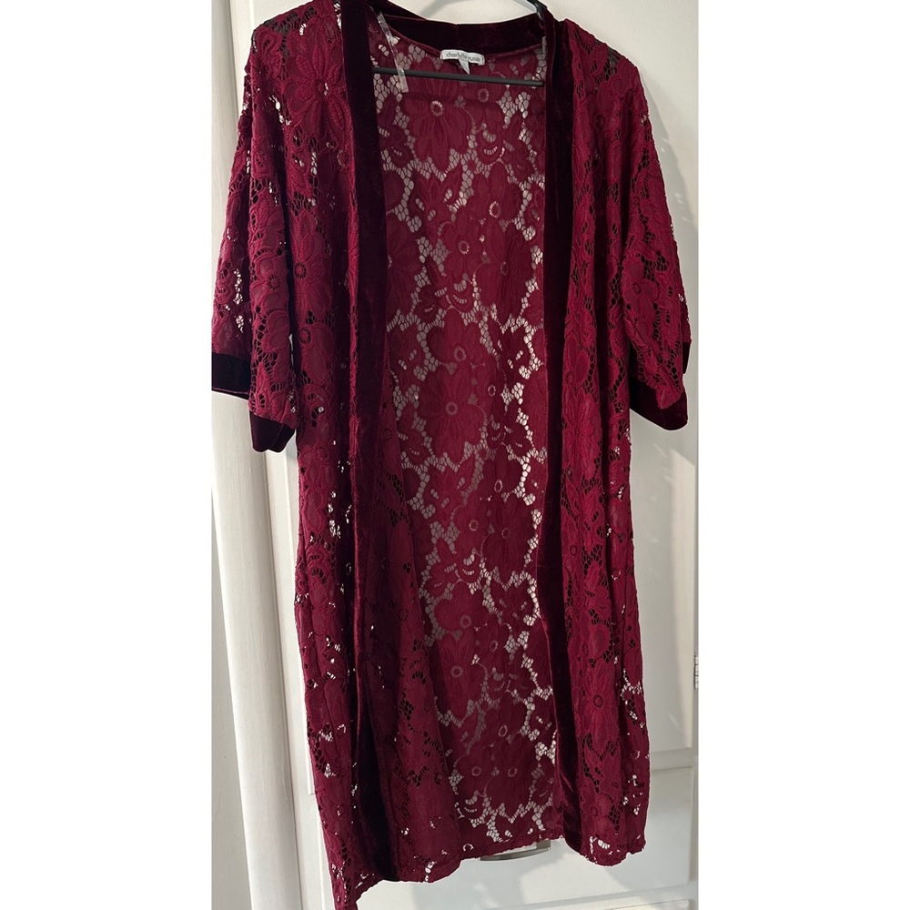 Like New! Burgundy Lace Velvet Kimono